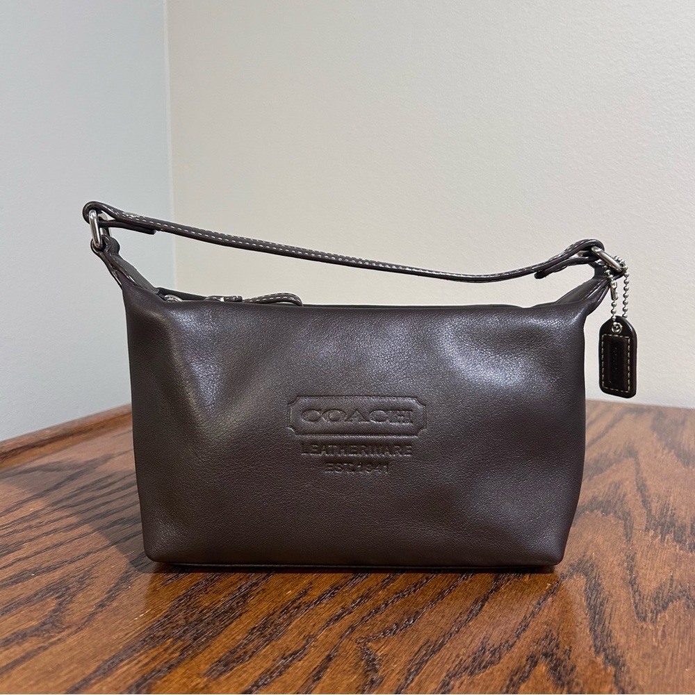 Coach Men's Dark Brown Leather Toiletry Bag